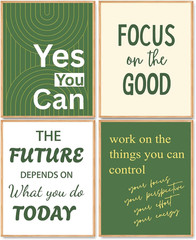 Inspirational Quote Wall Art Set of 4, Green White Motivational Artwork Poste…