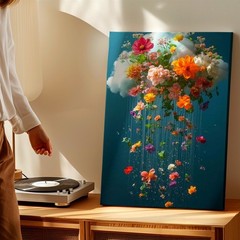Wall Art Floating Cloud Floral Bouquet Print Colorful Dreamy Botanical Decor