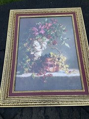 Di Giacomo Signed Gold Gilded Framed Art Print Angle With Flowers 30.5×24.5”