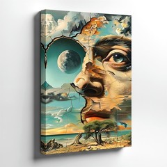 Wall Art Surreal Face Moon Ocean Landscape Canvas Print Dreamlike Modern Decor