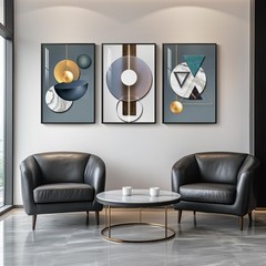Large Framed Modern Abstract 3-Piece Wall Art Set in Blue-Green, 30×60 In