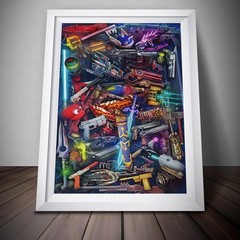 Epic Game Weapons Collage Poster, Arcade Gaming Wall Art Decor