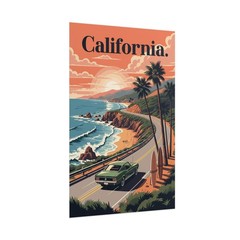 Ford Mustang Fastback Poster – California Sunset Wall Art Print, Garage Decor