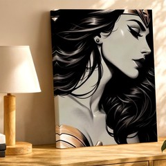 Wall Art Warrior Woman Portrait Print Black Hair Fantasy Canvas Decor Home Decor
