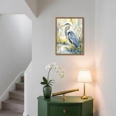 Framed Blue Heron Wall Art Watercolor Sea Bird Pictures Wall Decor 16″L x 12″W