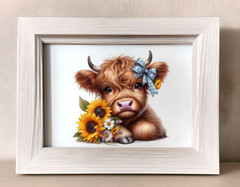 Cow Wall Art Print, Cute Cow and Sunflowers Art Print, Farmhouse Wall Decor