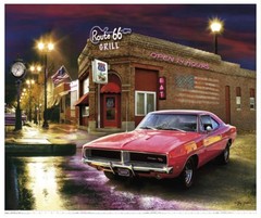 Vintage/Retro Rt 66 Grill, Classic Red Muscle Car, Vintage Americana, Metal Sign