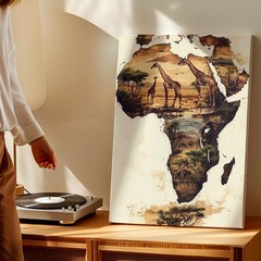 Wall Art Africa Map Giraffe Safari Landscape Wildlife Canvas Print Home Decor