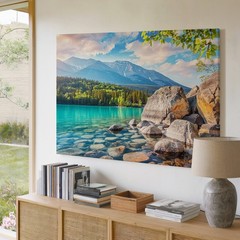 Mountain Lake Landscape Canvas Wall Art Nature Scene Crystal Clear Water Print