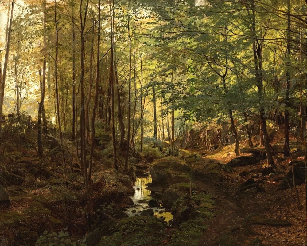 Antique Vintage Forest Landscape Canvas Art Country Scene Decor