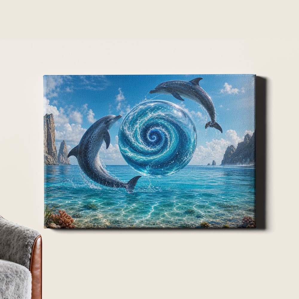 Dolphin Seascape Canvas Art Floating Ocean Sphere Surreal Sea Life