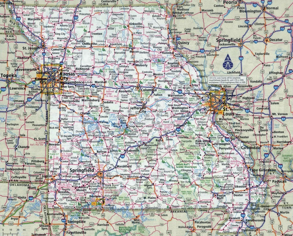 Missouri State Road Map Picture Poster Photo Print Cities Streets Highways