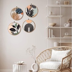 Set of 4 Elegant Boho Wooden Wall Art – Geometric Hanging Decor (10 Inch)
