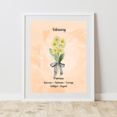 February Birth Flower Primrose Orange Watercolor Print Decor Gift 8×10 UNFRAMED