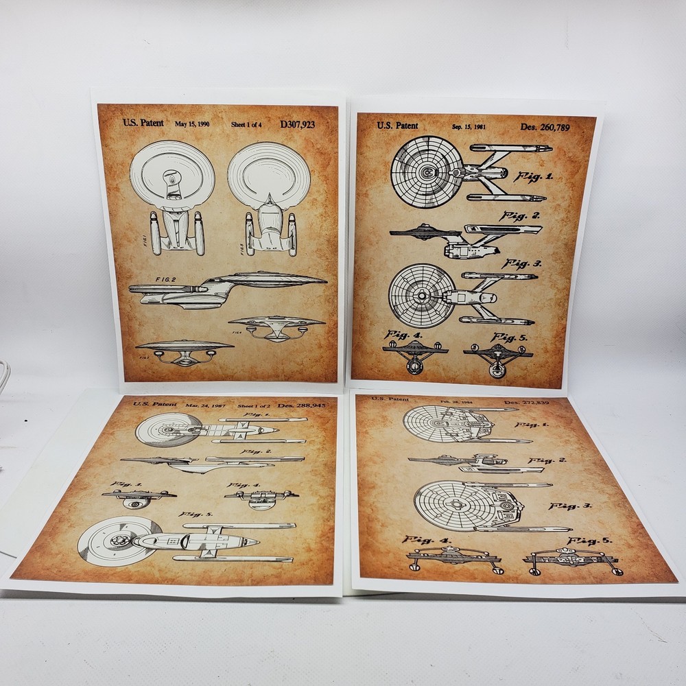 Star Trek USS Enterprise Patent Print Set Of 4 1981-1990