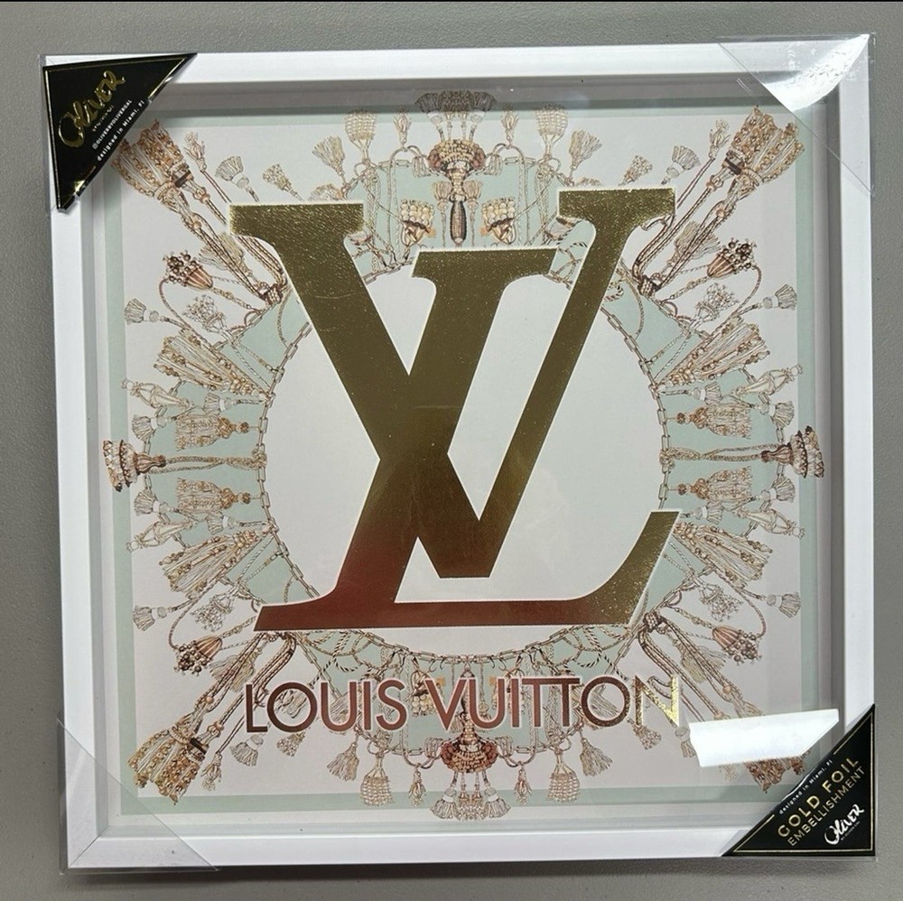 NEW LOUIS VUITTON MONOGRAM GLASS FRAMED WALL ART By OLIVER GAL 16”x16”