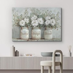 Wall26 Flowers Canvas Print Mason Jar & White Floral Inspirational Wall Art