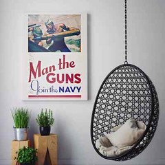 Man the Guns – Join the Navy USA Military World War Two Canvas Wall Art Print