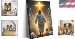 Inspirational 12x16in Jesus Walking Toward Light Canvas Art for Home or Church