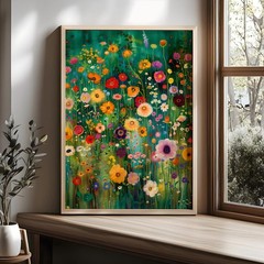 Gustav Klimt Floral Poster | Colorful Botanical Wall Art, Nature Landscape Print