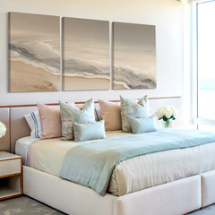 3 Pieces Abstract Coastal Waves Beige Large Wall Art Set for Living Set Of 3