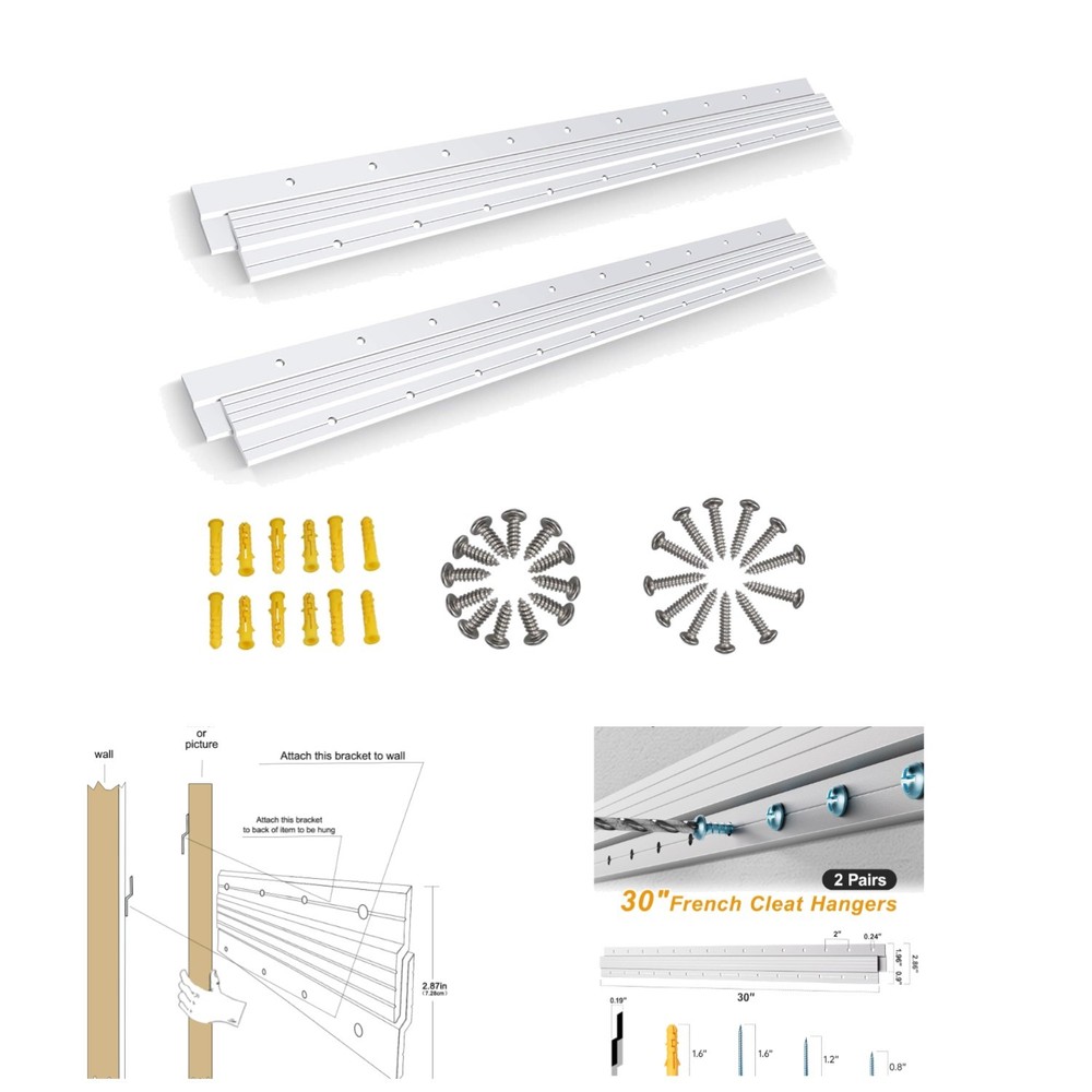 Complete Hardware Kit: 30 Inch Heavy Duty French Cleats for Versatile Hanging