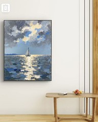 Coastal Sailboat Canvas Wall Art Ocean Painting Modern Nautical Home Decor 36*24