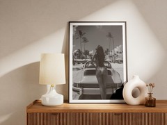 Retro Porsche Poster, Vintage Black White Classic Car Wall Art Print
