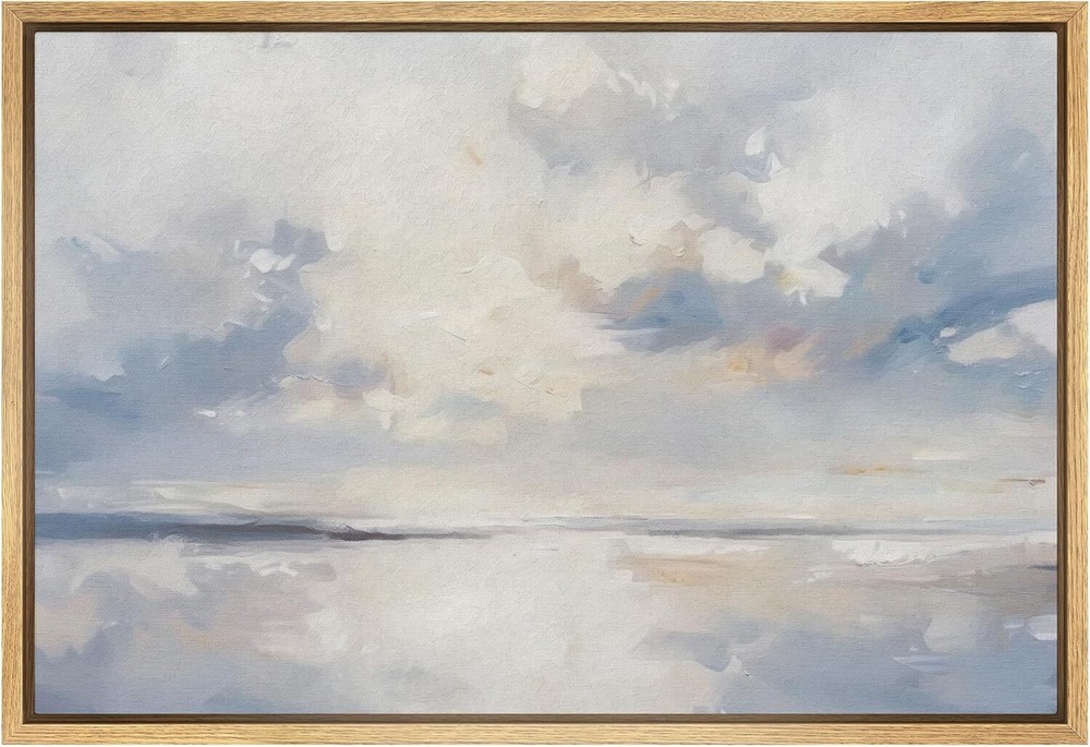Wall26 Seascape Framed Wall Art Abstract Coastal Ocean Illustration Canvas Print