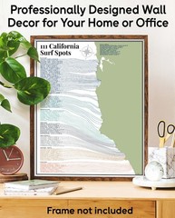 111 California Surf Spots Map Coastal Wave Guide Modern Surf Wall Art