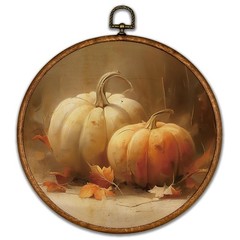 Vintage Pumpkin Round Wall Art Decor – Retro Autumn Moody Fall Wall Art Canva…
