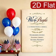 We the People 1776 Vintage Document Canvas Wall Art, Patriotic American Decor