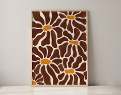 Boho Abstract Floral Poster Minimalist Neutral Brown Cream Living Room Wall Art
