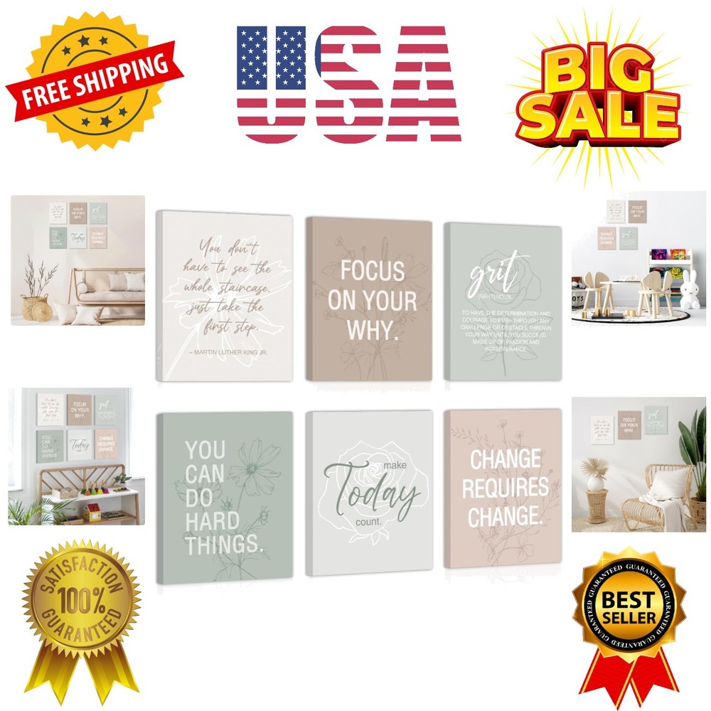 Motivational Quotes Frame Canvas Wall Art, Inspirational Wall Decor, Set Of 6…