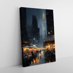 Dark City Night Market Dystopian Cyberpunk Future Painting Print Canvas Wall Art