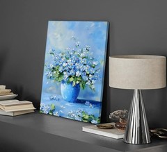 Blue Floral Wall Art Texture Style Oil Floral Painting 10″L x 8″W Canvas