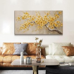 Tree of Life Canvas Painting Golden Yellow Flowers Wall Art,24x48inch DIY Framed