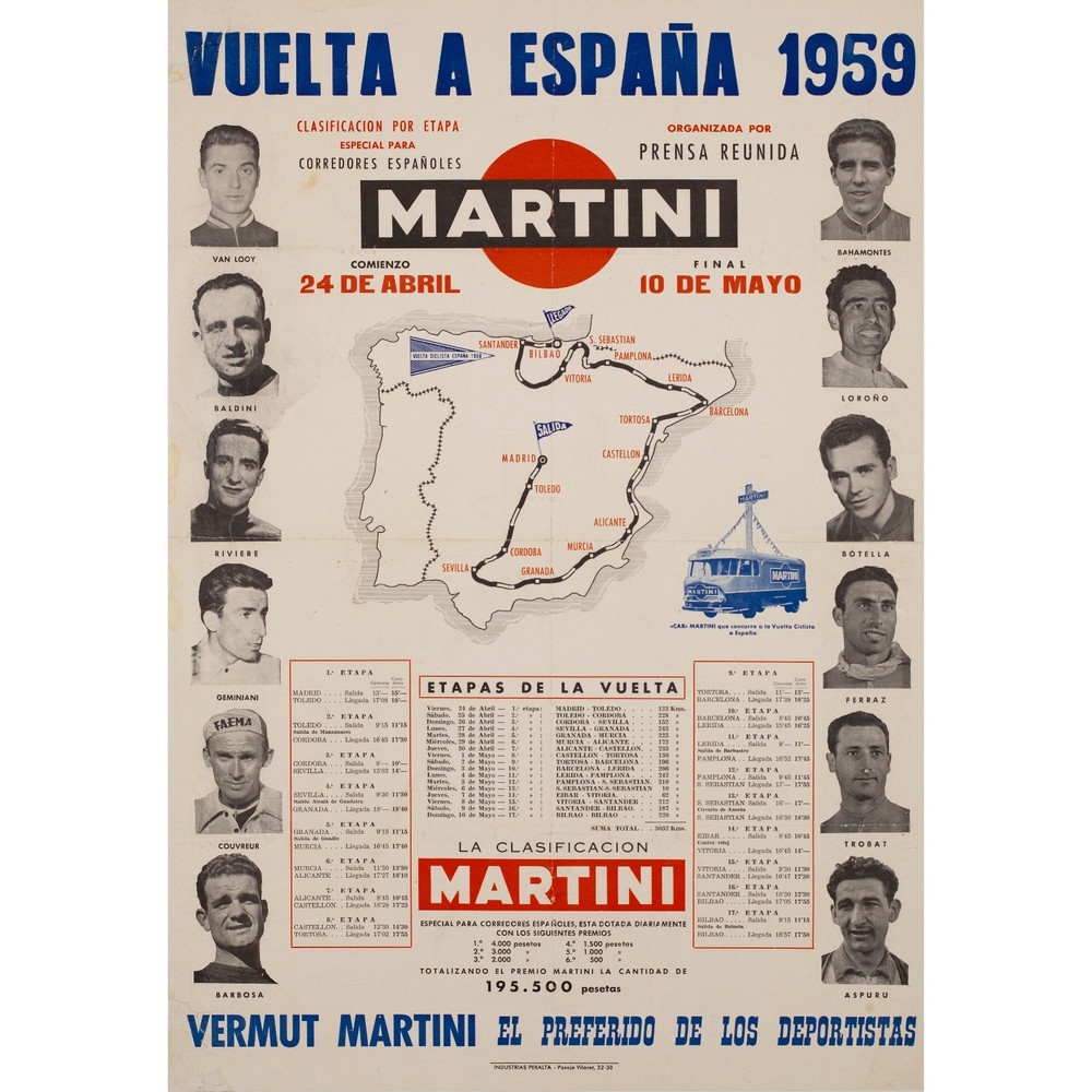 Vuelta a España 1959, Original Vintage Bike Racing Advertising Poster