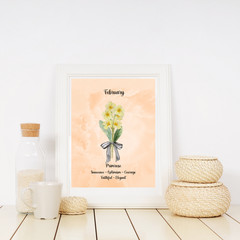 February Birth Flower Primrose Orange Watercolor Print Decor Gift 8×10 UNFRAMED