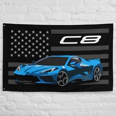 Rapid Blue Corvette C8 Garage Office Man Cave Banner Flag 34.5″ x 56″