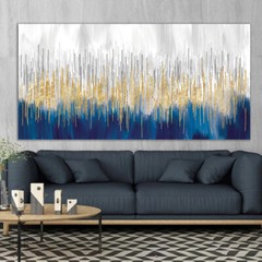 Abstract Printed Canvas Painting Blue and Gold Posters&Prints Wall Art Picture