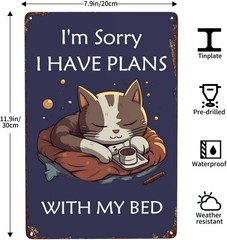 Tin Metal Sign Cat Poster Plans With My Cat Vintage Bathroom Wall Art 8X12