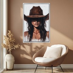 Cowgirl Canvas Art Western Style Dark Brown Hair Extra Large Living Room Decor