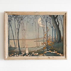 Mushrooms in the Moonlight The New Moon Rabbit Bunny Wall Art Poster Print