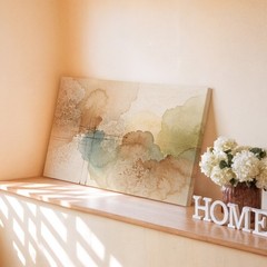 Abstract Watercolor Landscape Canvas Wall Art Earth Tones Brown Green Blue Print