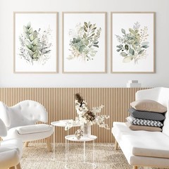 Watercolor Botanical Wall Art Set of 3 Boho Floral Canvas Wall Decor Prints Sage