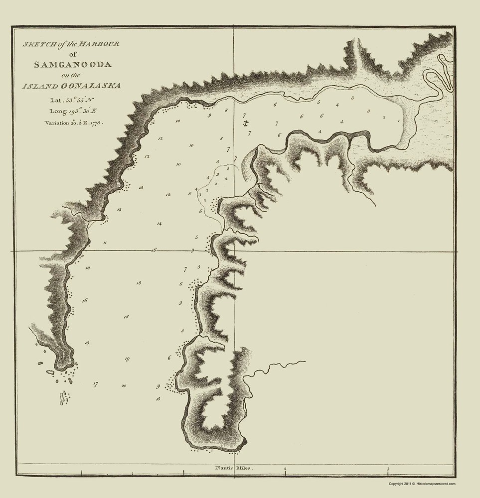 Historic State Map – Samganooda Harbour Alaska – Nicol 1785 – Vintage Wall Art