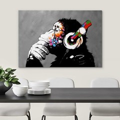 Wall26 Graffiti & Street Wall Art Print – Banksy Thinking Monkey with Headphone