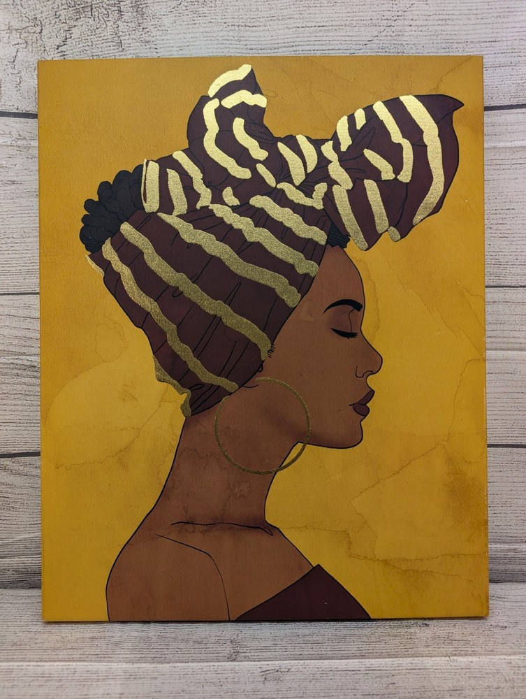 Wine Red & Gold Foil Headwrap African Canvas By Wynnwood Studios *Rare* 16×20