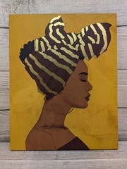 Wine Red & Gold Foil Headwrap African Canvas By Wynnwood Studios *Rare* 16×20